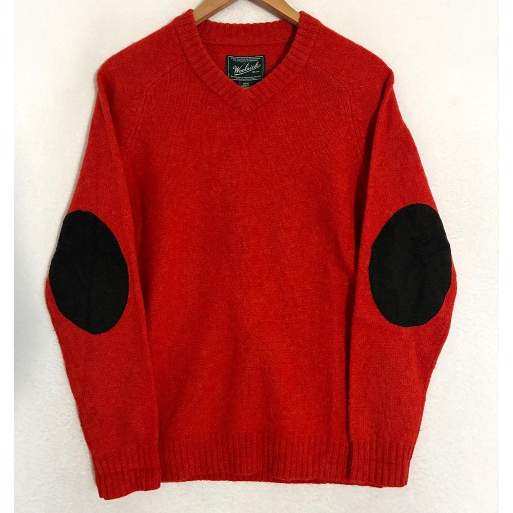 Woolrich Wool Sweater Mens M Elbow‎ Patches V Neck Knit Gorpcore Preppy Ivy